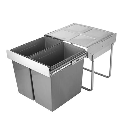 Elite Domestique Bottom Mounted 90L Twin Slide Out Concealed Waste Bin For A 600mm Cabinet Grey - Sydney Home Centre