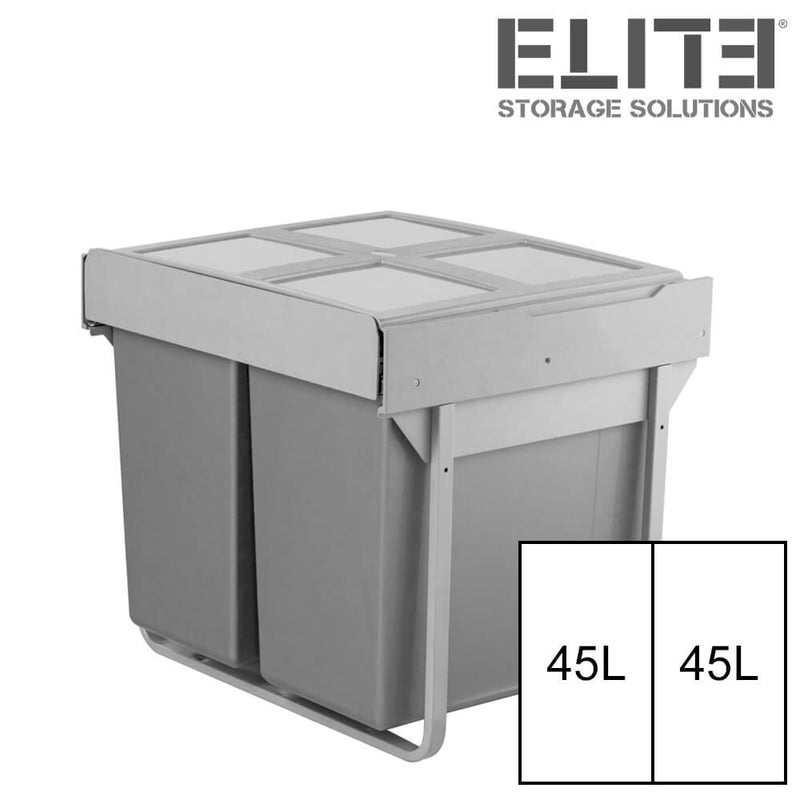 Elite Domestique Bottom Mounted 90L Twin Slide Out Concealed Waste Bin For A 600mm Cabinet Grey - Sydney Home Centre