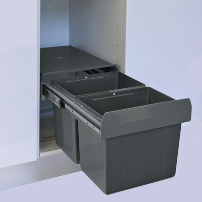 Elite Domestique Low Profile Bottom Mounted 30L Twin Slide Out Concealed Waste Bin For A 400mm Cabinet Dark Grey - Sydney Home Centre