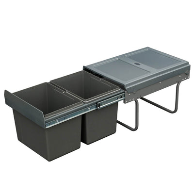 Elite Domestique Low Profile Bottom Mounted 30L Twin Slide Out Concealed Waste Bin For A 400mm Cabinet Dark Grey - Sydney Home Centre