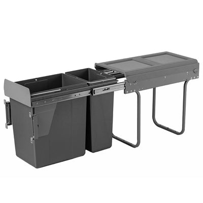 Elite Domestique Slim Profile Bottom Mounted 30L Twin Slide Out Concealed Waste Bin For A 300mm Cabinet Includes Integrated Door Bracket Dark Grey - Sydney Home Centre