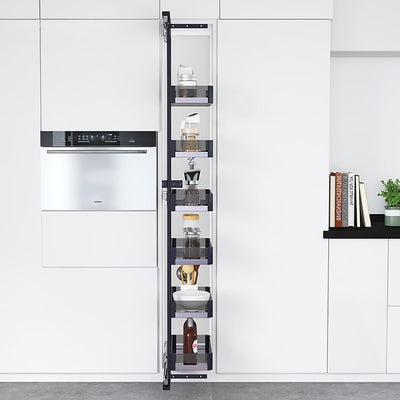 Elite Galley Side Mount Pull-Out Pantry Suits 1760mm+ Cabinet Height Internal Unit Smoked Glass - Sydney Home Centre