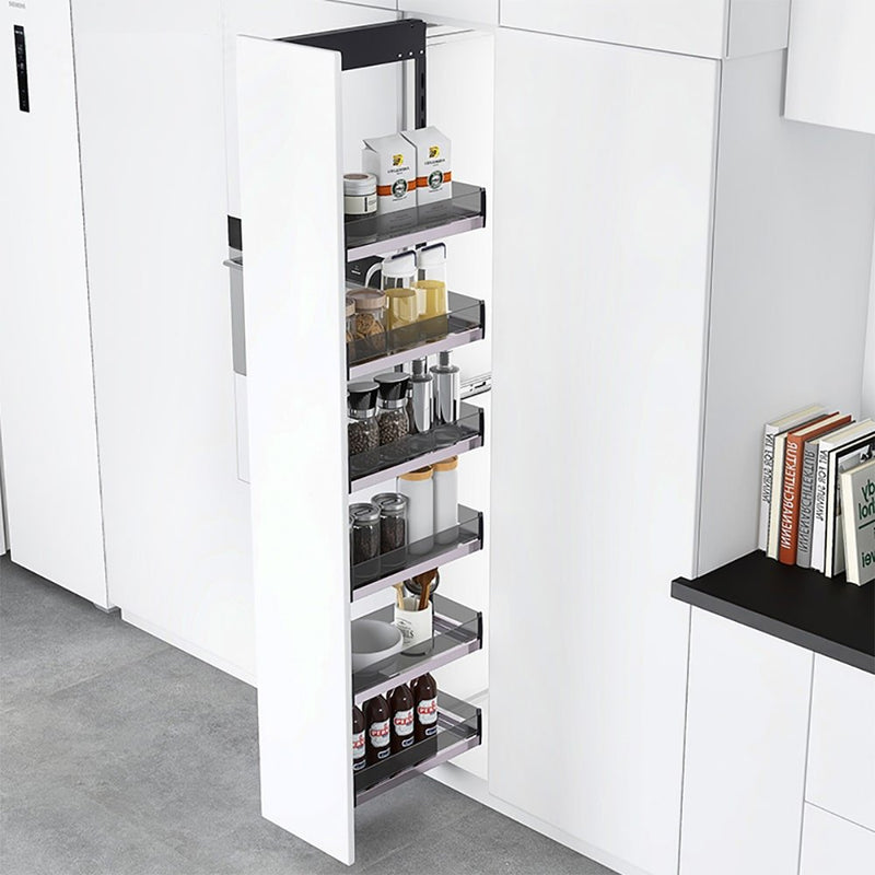 Elite Galley Side Mount Pull-Out Pantry Suits 1760mm+ Cabinet Height Internal Unit Smoked Glass - Sydney Home Centre