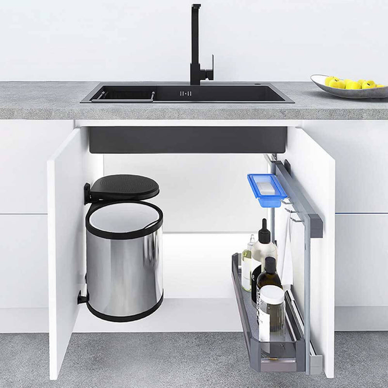 Elite Galley Side Mounted Undersink Cleaning Pull - Out Storage With Lift - Off Baskets Chrome - Sydney Home Centre