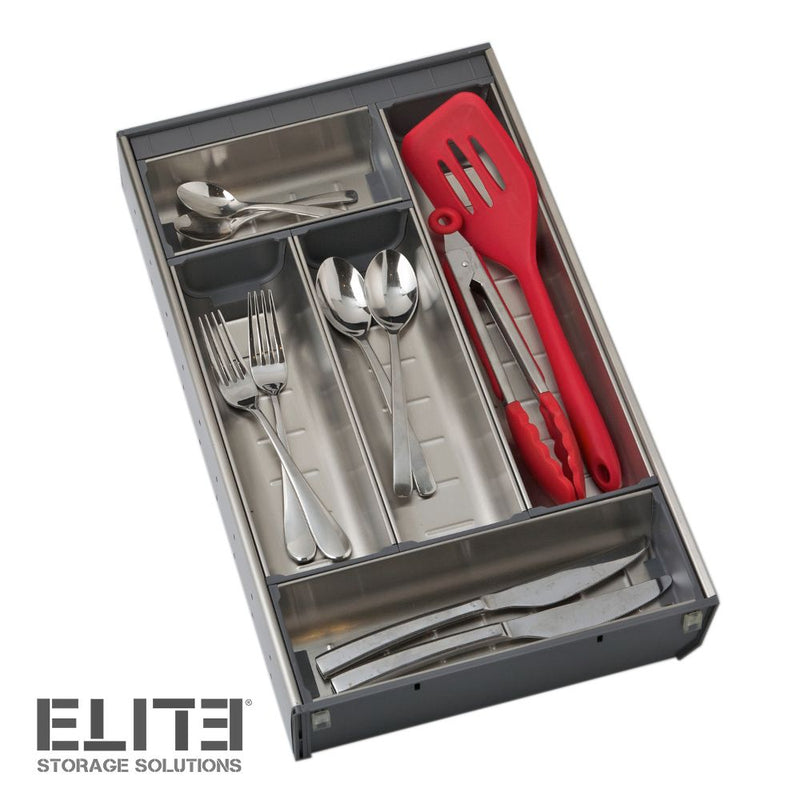 Elite Stainless Steel Chef Series Drawer Organiser With Adjustable 5 Tray Grey - Sydney Home Centre