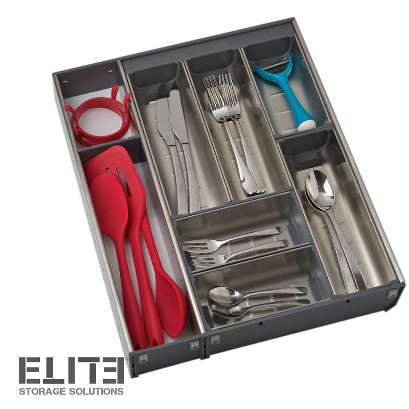 Elite Stainless Steel Chef Series Drawer Organiser With Adjustable 8 Tray Grey - Sydney Home Centre