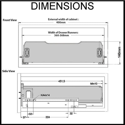 Elite Kitchen Pull - Out Drawer For 400mm Cabinet Grey - Sydney Home Centre