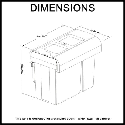 Elite Left Side Mounted 30L Twin Slide Out Concealed Waste Bin Slim Profile For A 300mm Cabinet Dark Grey - Sydney Home Centre