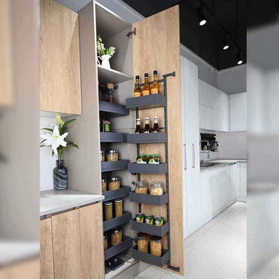 Elite Nero Open-Out Tandem Pantry 1700mm Height For 600mm Wide Cabinet Internal Unit Dark Grey - Sydney Home Centre