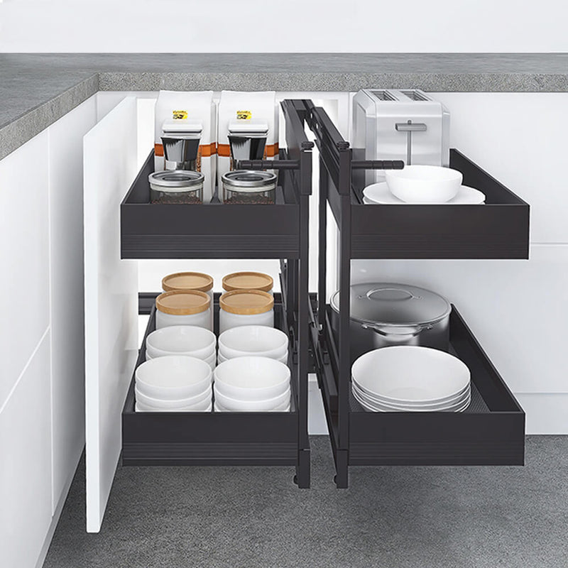 Elite Nero Show Hand Magic Corner II Pull Out Kitchen Storage Fits 900mm Blind Corner Dark Grey - Sydney Home Centre