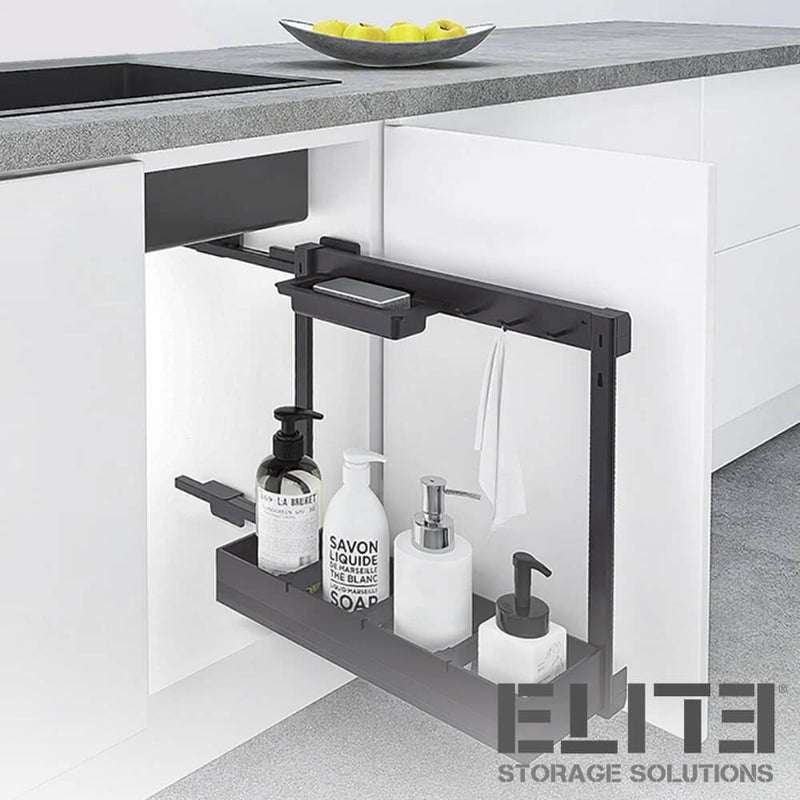 Elite Nero Side Mounted Undersink Cleaning Pull - Out Storage With Lift - Off Baskets Dark Grey - Sydney Home Centre