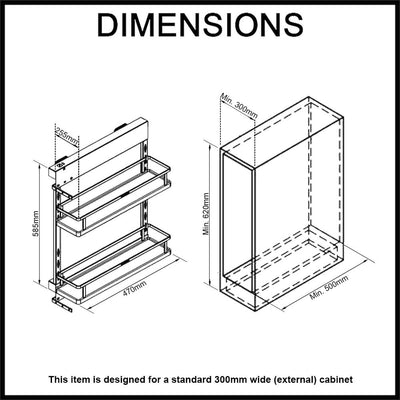 Elite Provedore Left Side Mount Pull - Out Under - Bench Storage For 300mm Cabinet Grey - Sydney Home Centre