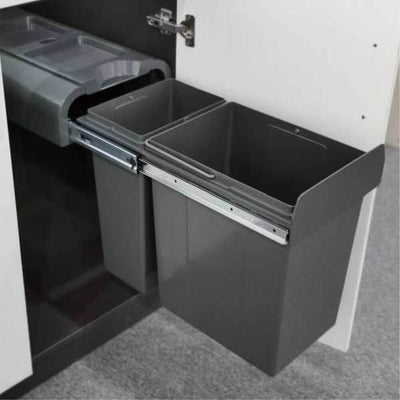 Elite Right Side Mounted 30L Twin Slide Out Concealed Waste Bin Slim Profile For A 300mm Cabinet Dark Grey - Sydney Home Centre