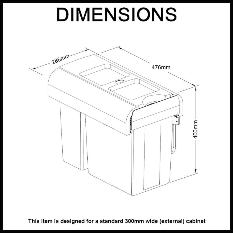 Elite Right Side Mounted 30L Twin Slide Out Concealed Waste Bin Slim Profile For A 300mm Cabinet Dark Grey - Sydney Home Centre