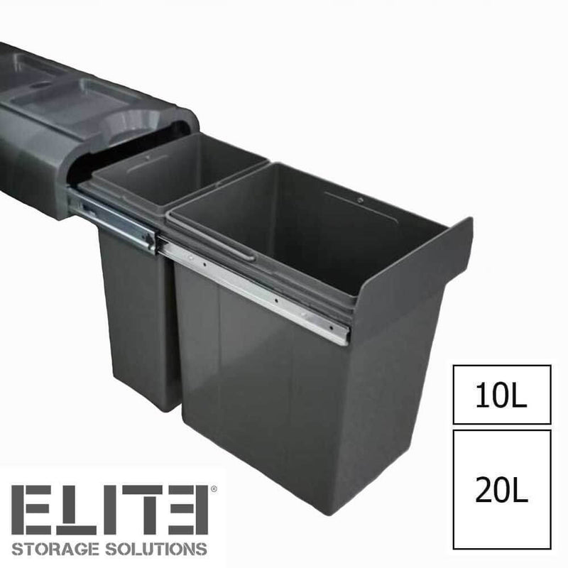 Elite Right Side Mounted 30L Twin Slide Out Concealed Waste Bin Slim Profile For A 300mm Cabinet Dark Grey - Sydney Home Centre