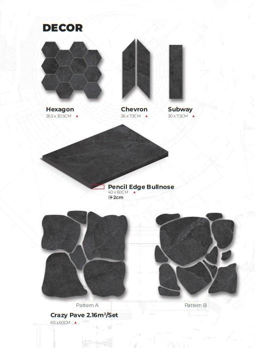 ENZO Coal Hexagon Mosaic 265X305 SurfaceTec® - Sydney Home Centre