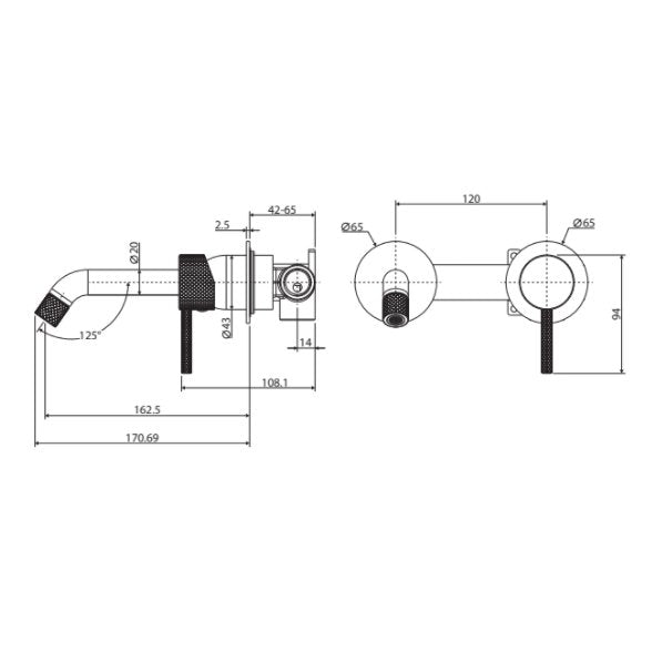 Fienza Axle Basin / Bath Wall Mixer 160mm Outlet Brushed Nickel - Sydney Home Centre