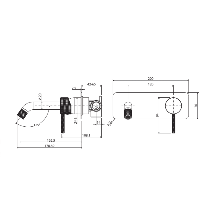 Fienza Axle Basin / Bath Wall Mixer 160mm With Outlet Brushed Nickel - Sydney Home Centre