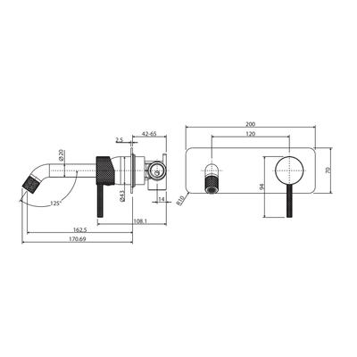 Fienza Axle Basin / Bath Wall Mixer 160mm With Outlet Urban Brass - Sydney Home Centre