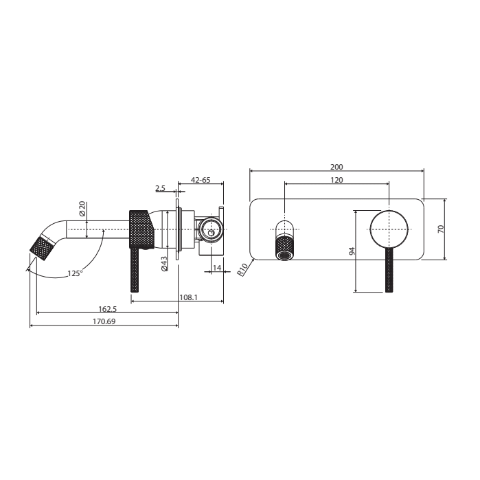 Fienza Axle Basin / Bath Wall Mixer 160mm With Outlet Urban Brass - Sydney Home Centre