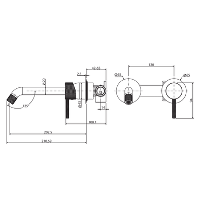 Fienza Axle Basin / Bath Wall Mixer 200mm With Outlet Brushed Nickel - Sydney Home Centre