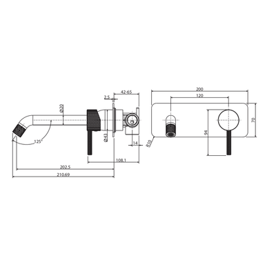 Fienza Axle Basin / Bath Wall Mixer 200mm With Outlet Brushed Nickel - Sydney Home Centre