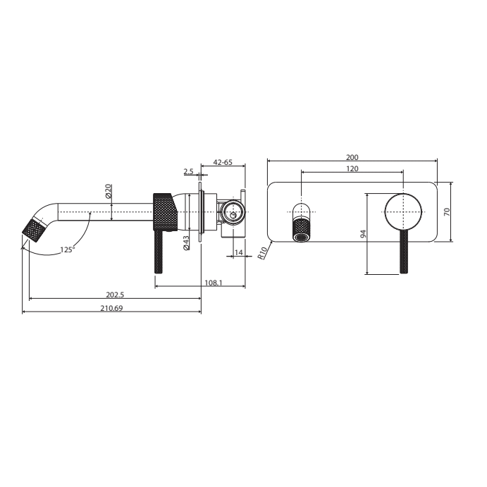 Fienza Axle Basin / Bath Wall Mixer 200mm With Outlet Brushed Nickel - Sydney Home Centre