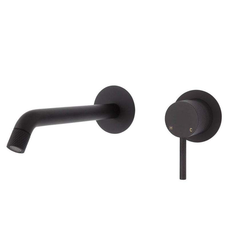 Fienza Axle Basin / Bath Wall Mixer 200mm With Outlet Matte Black - Sydney Home Centre