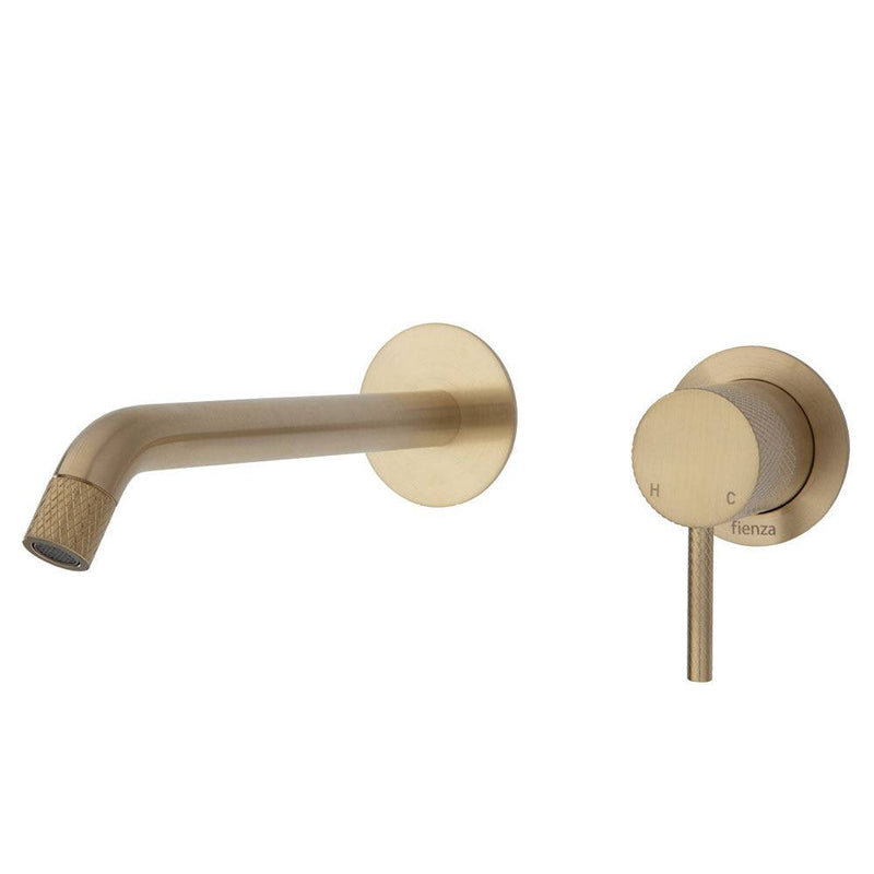 Fienza Axle Basin / Bath Wall Mixer 200mm With Outlet Urban Brass - Sydney Home Centre