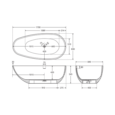 Fienza BAHAMA 1700mm Cast Stone Bath Matte Black - Sydney Home Centre