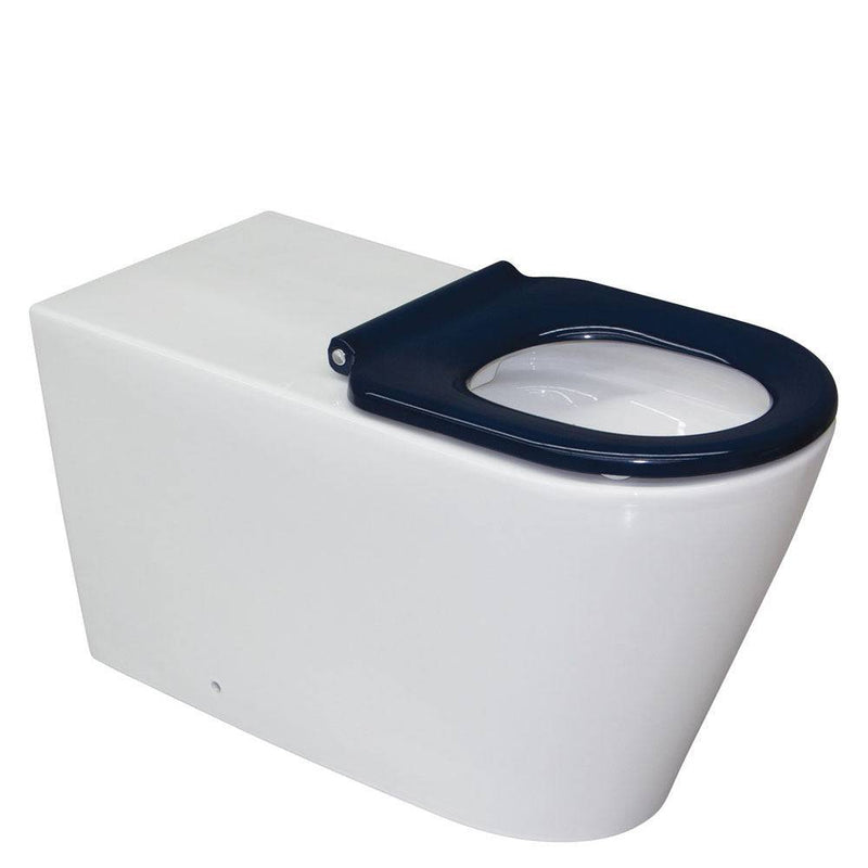 Fienza Isabella Care Back-to-Wall Toilet Suite P Trap White - Pan + Blue Seat + GEBERIT Sigma In-Wall Cistern (Buttons Not Included) - Sydney Home Centre