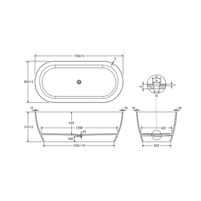 Fienza Kaya 1700mm Lightweight Resin Stone Bath Matte White - Sydney Home Centre