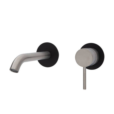 Fienza Kaya Basin / Bath Wall Mixer 160mm Outlet Set Brushed Nickel & Matte Black - Sydney Home Centre