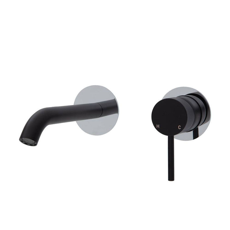 Fienza Kaya Basin / Bath Wall Mixer 160mm Outlet Set Matte Black & Chrome - Sydney Home Centre