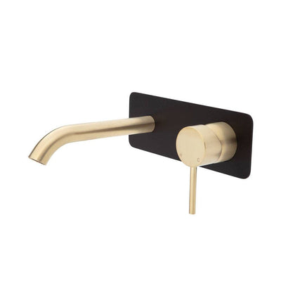 Fienza Kaya Basin / Bath Wall Mixer 160mm Outlet Set Urban Brass & Matte Black - Sydney Home Centre