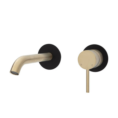 Fienza Kaya Basin / Bath Wall Mixer 160mm Outlet Set Urban Brass & Matte Black - Sydney Home Centre