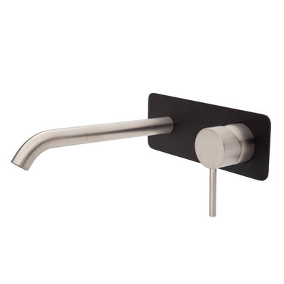 Fienza Kaya Basin / Bath Wall Mixer 200mm Outlet Set Brushed Nickel & Matte Black - Sydney Home Centre