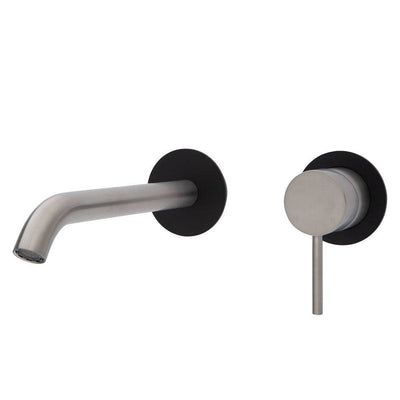 Fienza Kaya Basin / Bath Wall Mixer 200mm Outlet Set Brushed Nickel & Matte Black - Sydney Home Centre