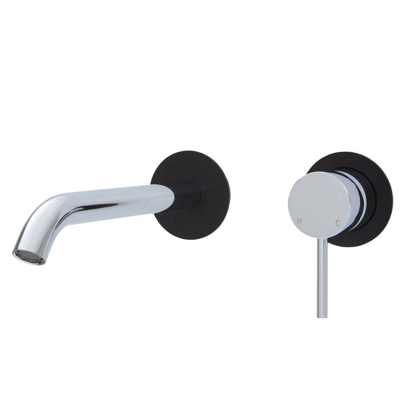 Fienza Kaya Basin / Bath Wall Mixer 200mm Outlet Set Chrome & Matte Black - Sydney Home Centre