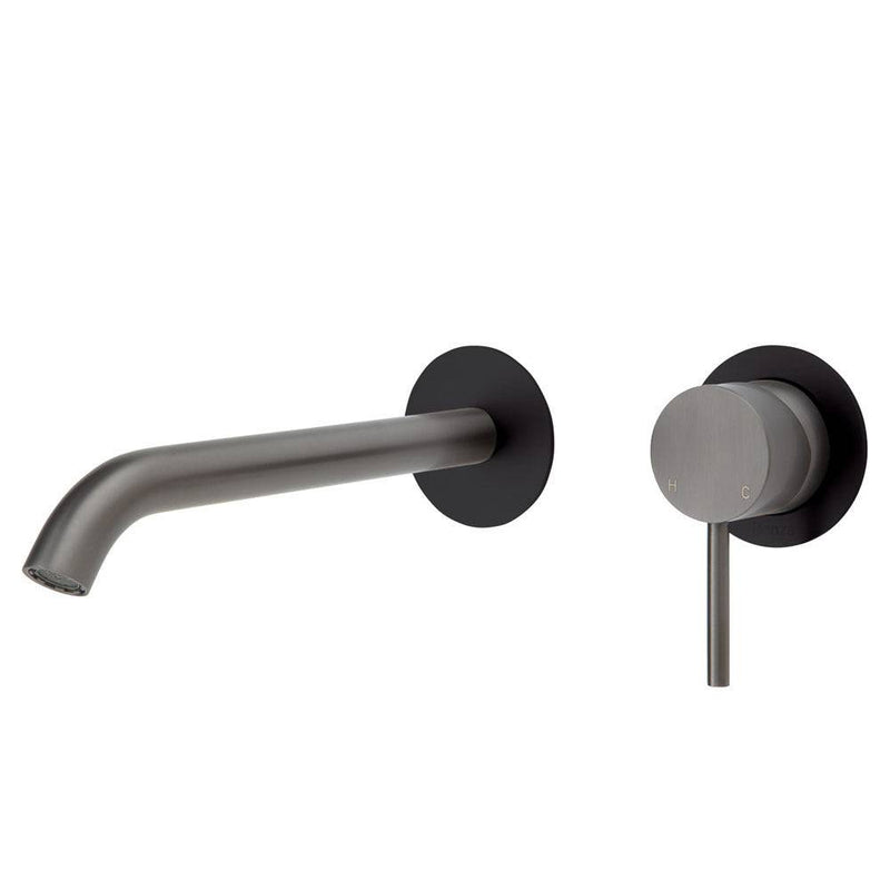 Fienza Kaya Basin / Bath Wall Mixer 200mm Outlet Set Gun Metal & Matte Black - Sydney Home Centre