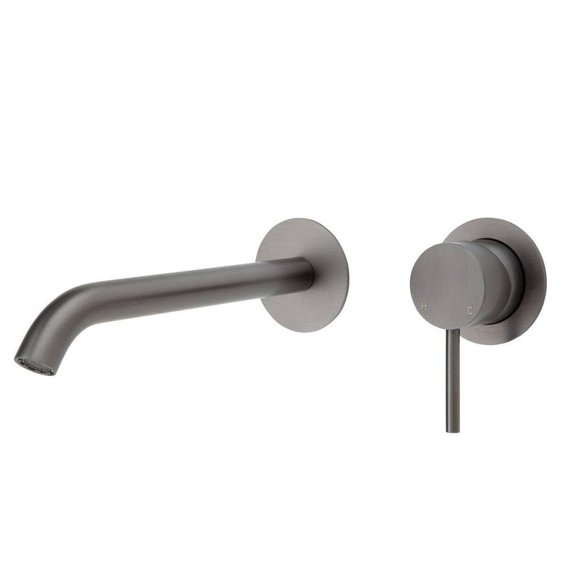 Fienza Kaya Basin / Bath Wall Mixer 200mm Outlet Set Gun Metal - Sydney Home Centre