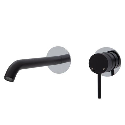 Fienza Kaya Basin / Bath Wall Mixer 200mm Outlet Set Matte Black & Chrome - Sydney Home Centre