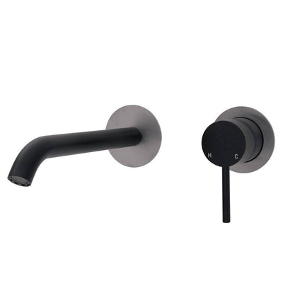 Fienza Kaya Basin / Bath Wall Mixer 200mm Outlet Set Matte Black & Gun Metal - Sydney Home Centre