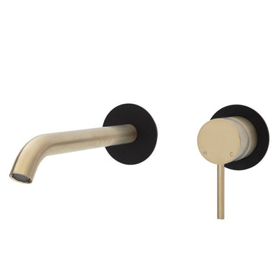 Fienza Kaya Basin / Bath Wall Mixer 200mm Outlet Set Urban Brass & Matte Black - Sydney Home Centre