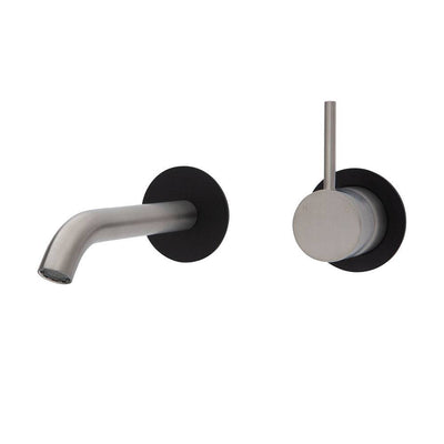 Fienza Kaya Up Basin / Bath Wall Mixer 160mm Outlet Set Brushed Nickel & Matte Black - Sydney Home Centre