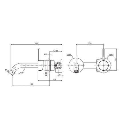 Fienza Kaya Up Basin / Bath Wall Mixer 160mm Outlet Set Brushed Nickel - Sydney Home Centre