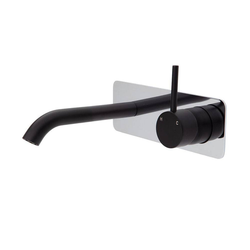 Fienza Kaya Up Basin / Bath Wall Mixer 160mm Outlet Set Matte Black & Chrome - Sydney Home Centre