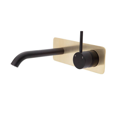 Fienza Kaya Up Basin / Bath Wall Mixer 160mm Outlet Set Matte Black & Urban Brass - Sydney Home Centre