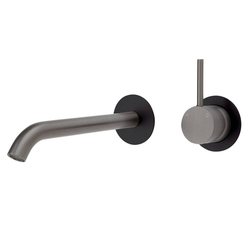 Fienza Kaya Up Basin / Bath Wall Mixer 200mm Outlet Set Gun Metal & Matte Black - Sydney Home Centre