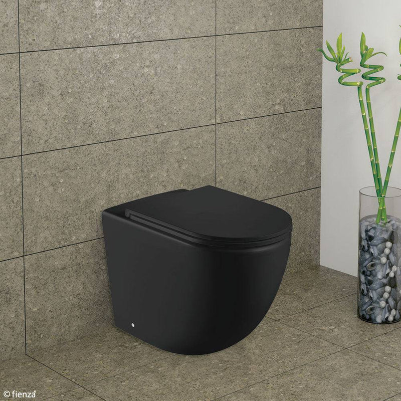 Fienza Koko Wall-Faced Toilet Suite P Trap Matte Black - Pan + Seat + GEBERIT Sigma In-Wall Cistern - Sydney Home Centre